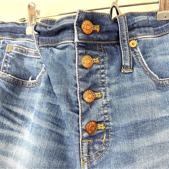 Madewell 10” High Rise Skinny Jeans Size 30 Button Fly Raw Hem Medium Wash Blue - Picture 10 of 14